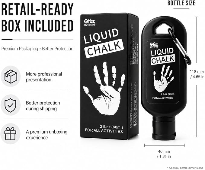 Pro Grade Liquid Chalk 2 oz or 12 oz Mess-Free Gym Chalk for Weightlifting, Gymnastics, Rock Climbing, Dancing, Dries in Seconds