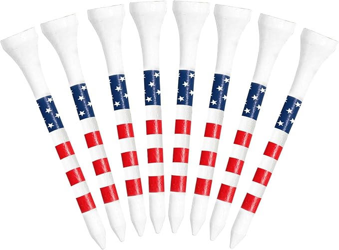 Stylish USA Flag Golf Tees Wood 1 1/2" 2 1/8" 2 3/4" 3 1/4" Value 500/1000 Pack, Durable Long Short Tees with Stripes for Consistent Height
