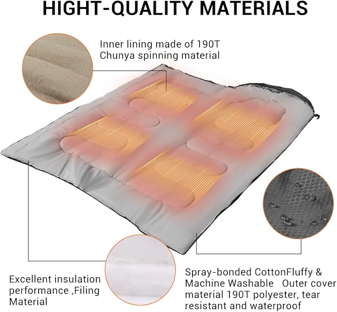 Double Sleeping Bag for Adults Camping,Bring Pillow, XL Queen Size Sleeping Bags for 2 Person Hiking Backpacking, Lightweight Waterproof with Compression Sack