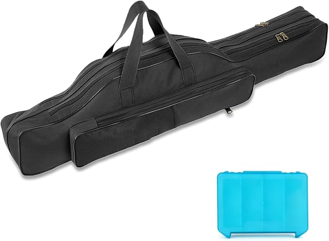 Fishing Rod Case with Fishing Tackle Box Portable Folding Rod Case Pole Reel Storage Bag Gears Organizer (100CM)