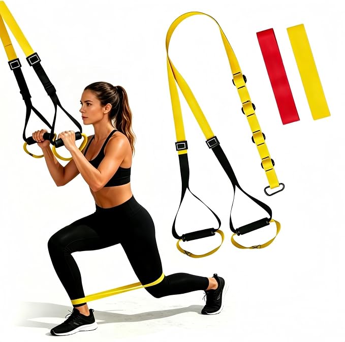 Home Suspension Training Kit with Resistance Loop Bands | Adjustable Extension for Full-Body Workout at Home or Outdoors, All-in-One Bodyweight Training System-Quick Setup in 1 Second