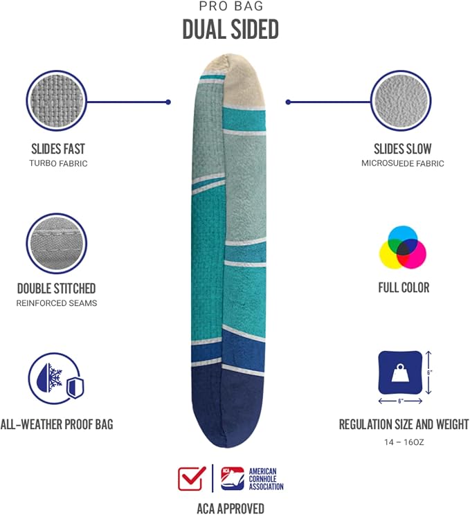 ACA Synergy Pro Professional Cornhole Bags Dual Sided Regulation 6x6 Set of 4 Multicolor Waves Blue