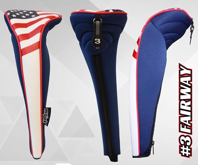 USA Patriot Golf Zipper Head Covers Driver 1 3 5 Fairway Woods Headcovers U.S.A Neoprene Style Patriotic Driver Fits All Fairway Clubs and Drivers up to 460cc