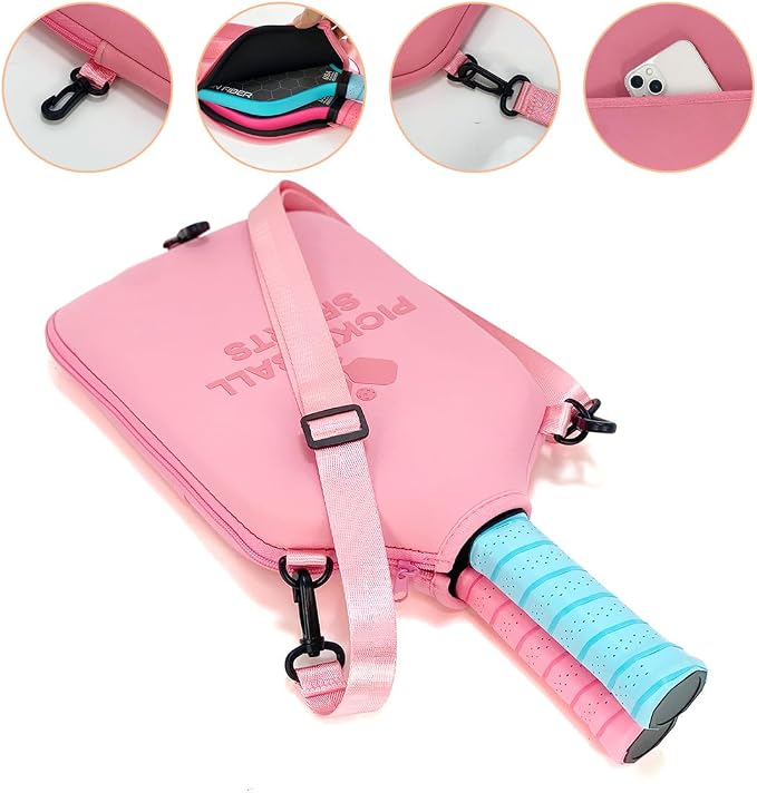 ORiver Pickleball Paddle Crossbody Bag, Lightweight Neoprene Sling Pack, Adjustable Strap Holds 2 Pickleball Paddles, Pink Gift for Court Travel & Daily Use
