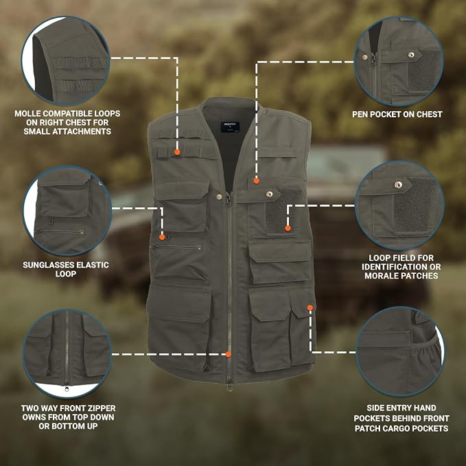 Edgetec Outdoor Utility Vest, Fishing, Hunting, Tactical Ripstop