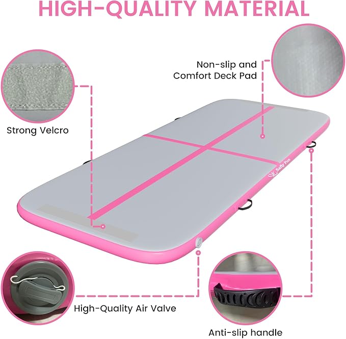 Inflatable Gymnastics Mat 6.6ft/10ft Air Tumble Track Training Mat 4/8 inches Thick Tumbling mat with Electric Pump for Home Use/Tumble/Gym/Training/Cheerleading/Water/Yoga