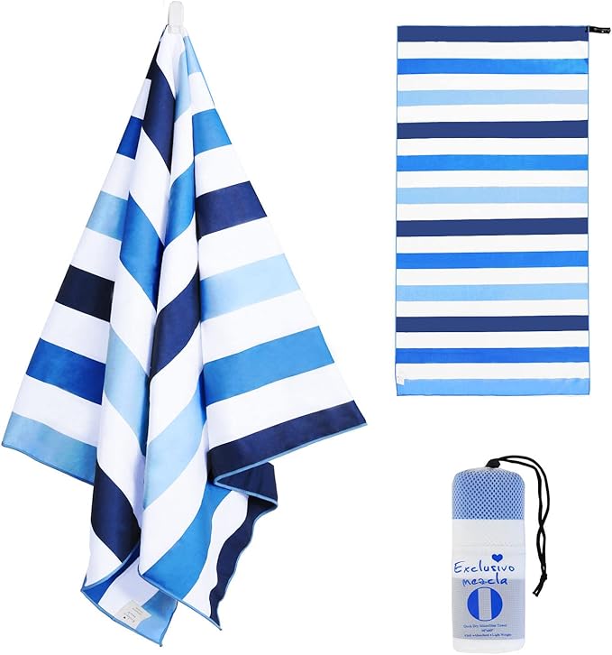 Exclusivo Mezcla Quick Dry Beach Towel, Large Lightweight Sandfree Pool Towel for Swimming Camping Travel with Bag (Blue, 30x60 Inches)