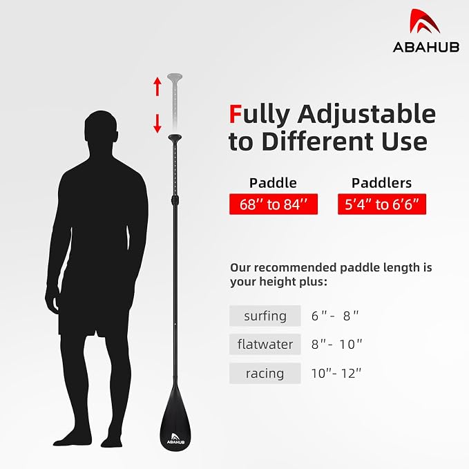 Abahub 3-Piece Stand up Paddles, Lightweight Paddleboard Paddle Oars for Paddleboard, Adjustable Aluminum Alloy Shaft 68" - 84"