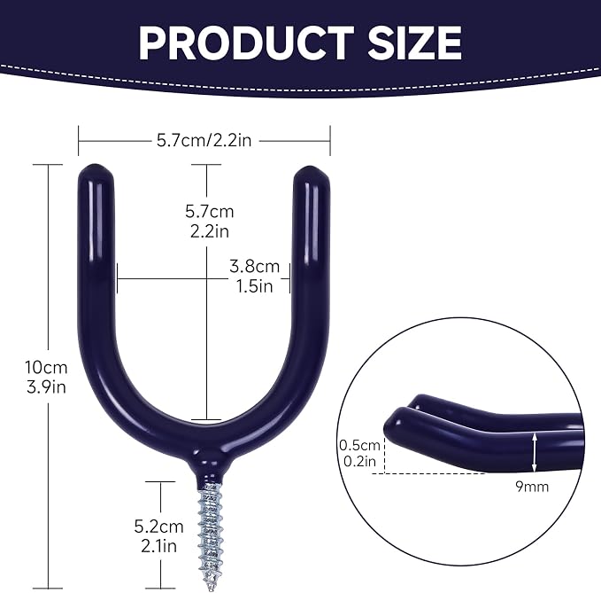 16 Pack Garage Storage System Steel U Hooks with Anti-Slip Coating Home Improvement and Organization Screw in Hooks Easy Wall Mounting Heavy Duty Bike and Ladder (Blue, 16 Pack)