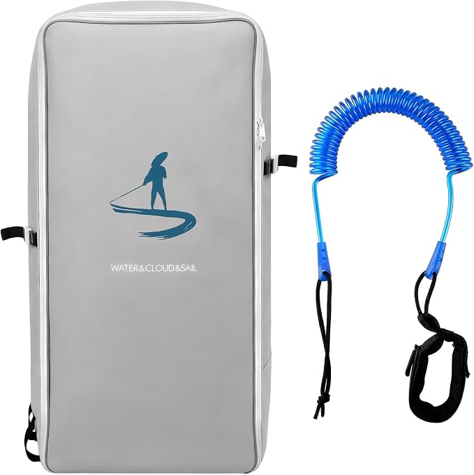 Thinkday 105L Waterproof Paddleboard Backpack and 10ft Coiled Leash Set Portable Surfboard Carry Bag with Ankle Safety Strap for Surfing Kayaking