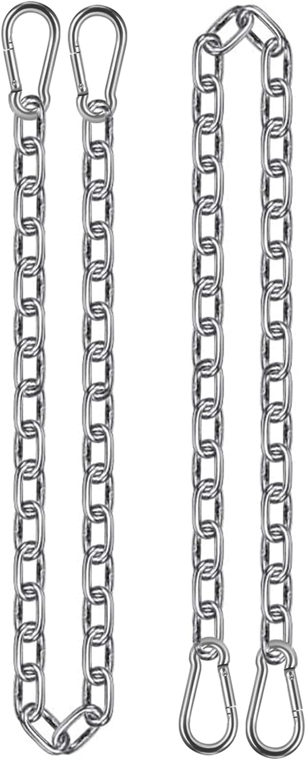2 Pack 44in Hanging Chair Chain with 4 Carabiners, 500LB Capacity Hanging Kits Heavy Duty Hanging Chair Hardware for Hammock Swing Punching Bags Sandbag Indoor Outdoor Yoga Gym (44in, Silver)