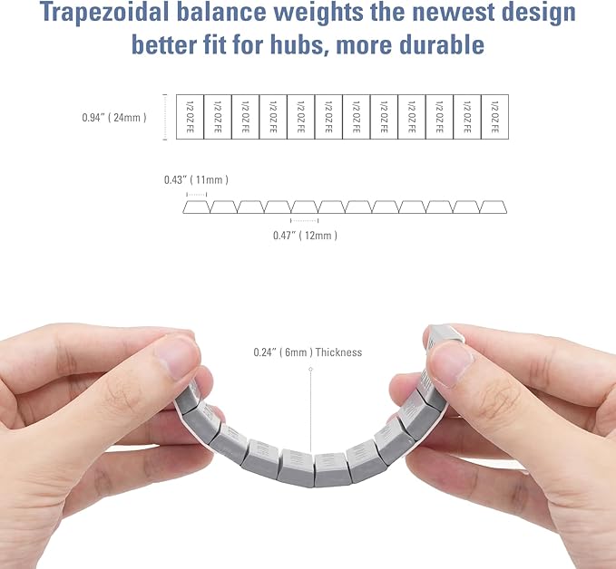 CKAuto 1/2oz Trapezium Adhesive Stick on Wheel Weights,EasyPeel Tape, 72oz/Box, US Quality(144pcs) Grey