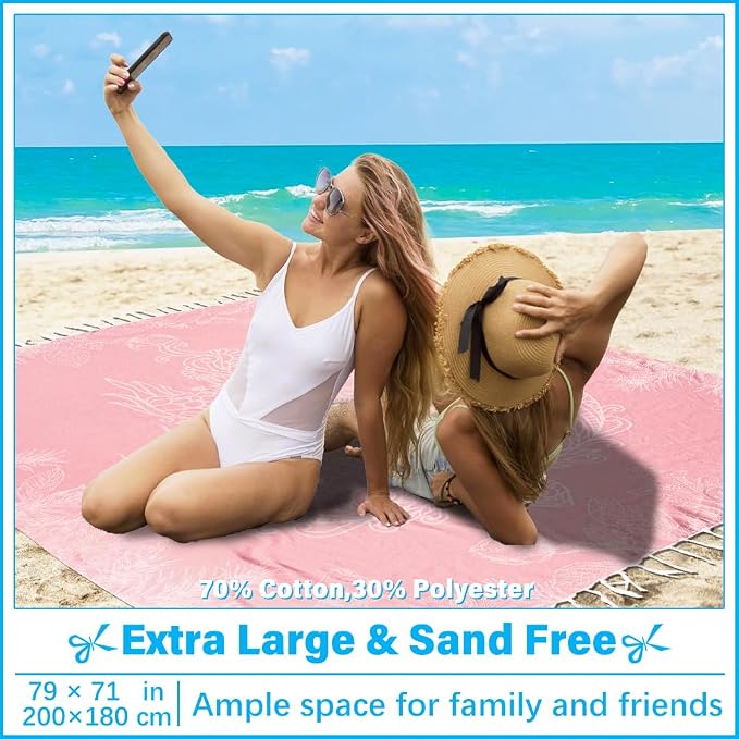 Vikumond Oversized Turkish Beach Towel Blanket XXL Cotton Sandproof Towels Boho Woven Extra Large Big Sand Free Giant Throw Blankets Huge Quilt XL Picnic Camping Necessities Cloud for Adult Gifts
