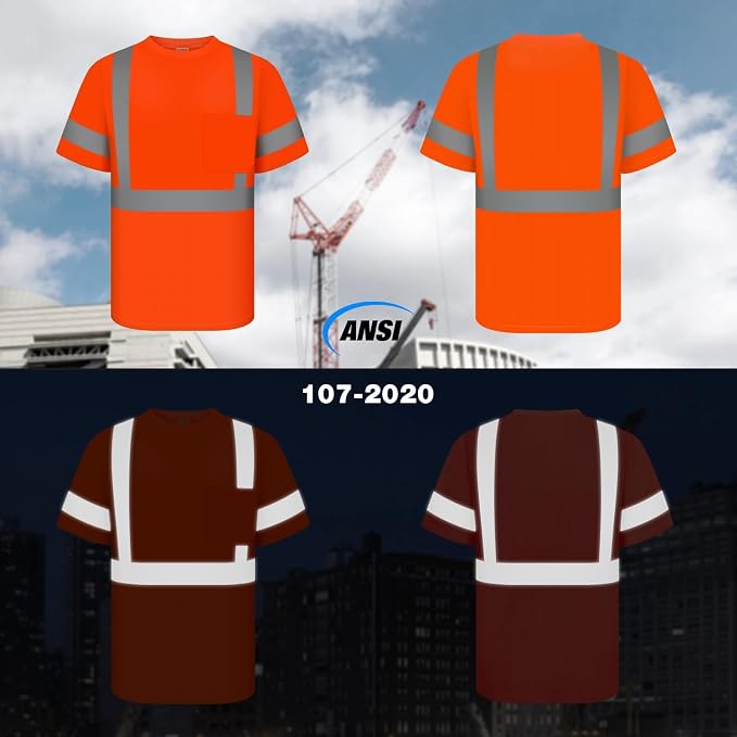 TCCFCCT Class 3 High Visibility Construction Shirt for Men Women, Hi Vis Reflective Safety Short Sleeve Work Shirt With Reflective Strips, Durable & Breathable, DC-Orange M