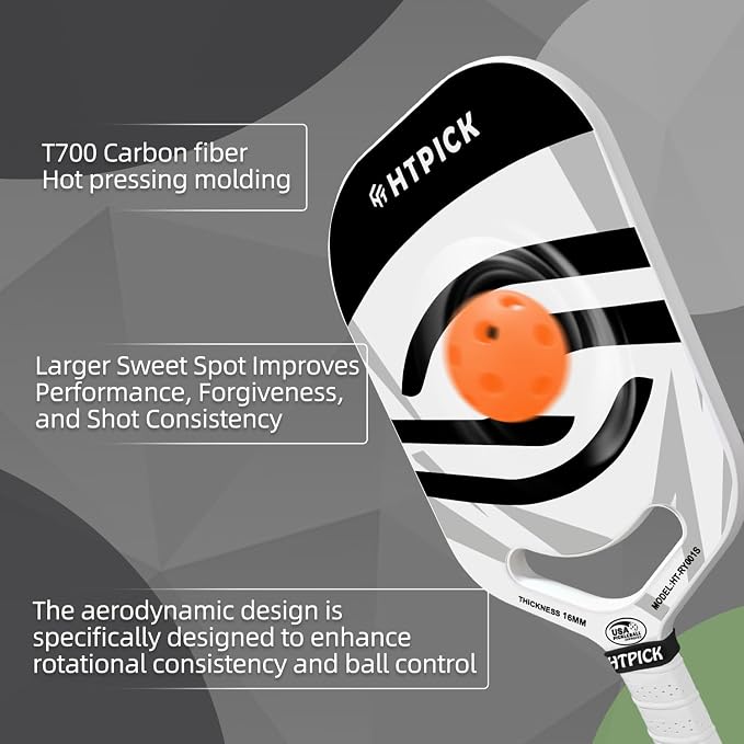 Pickleball Paddles | T700 Carbon Fiber Pickleball Paddle with Aero Throat | Hot-Press Moulding | 16mm Polymer Core | Specifically Engineered for Swing Speed and Manoeuvrability