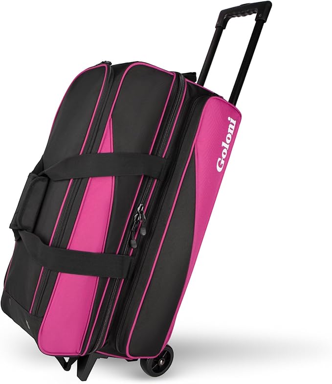 Goloni 3 Ball Bowling Bag with Wheels, Rolling Bowling Roller Bag with Retractable Handle for Balls & Bowling Accessories