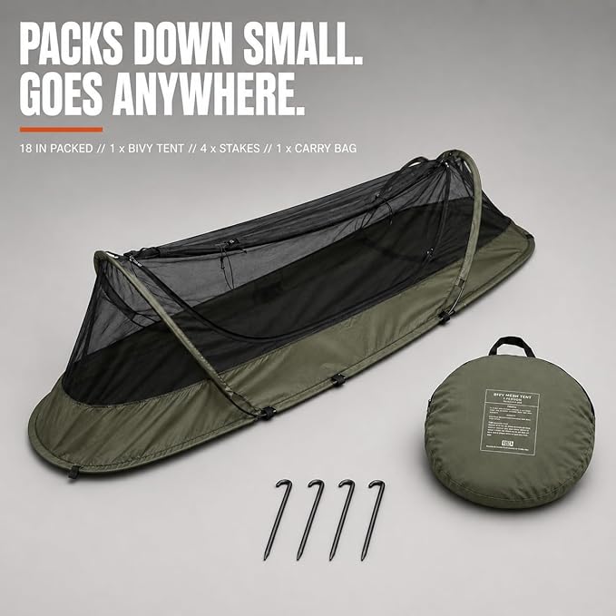 USGI Industries Bivy Tent | Lightweight Single Person Sleeping Net System for Outdoors, Camping, Survival, Hiking, Backpack | Mesh Protection