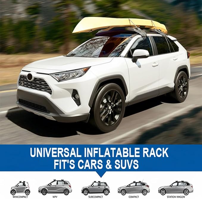 Universal Car Inflatable Roof Soft Rack Pads Luggage Carrier for Kayaks, Canoes, Surfboards and SUPs; Fits Cars and SUVs (Black)