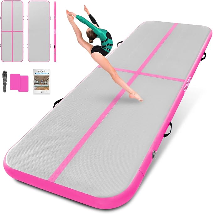 SUDOO Gymnastics Air Mat 10ft/13ft/16ft Inflatable Air Tumble Track Mat 4" Thick Tumbling Mat With Pump or No Pump for Training Tumble Yoga Cheerleading Parkour Beach Water Activities Home Use
