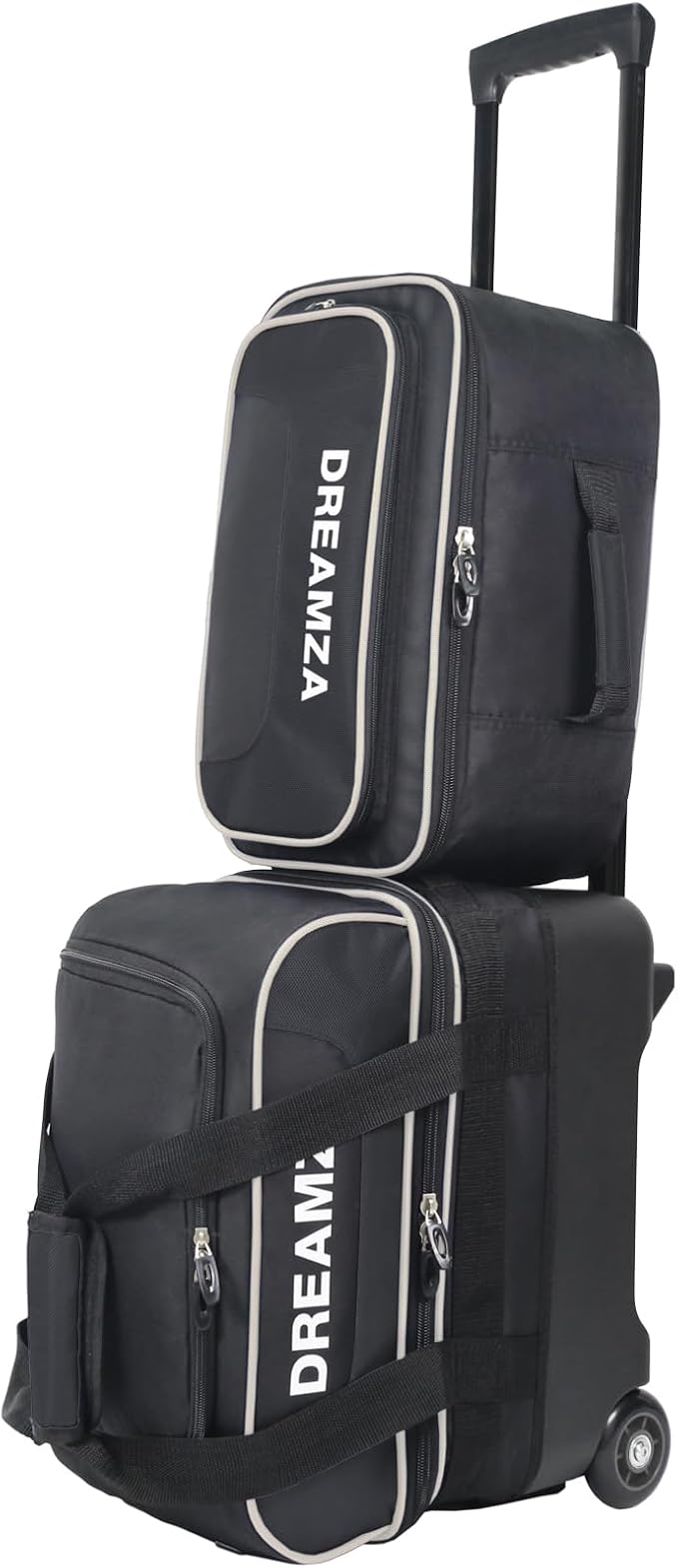 Single Bowling Ball Bag with Wheels, Deluxe Rolling Bowling Bags 1 Ball and Shoes Pocket w/Molded BallCup, Bonus Storage Bag, 40" Retractable Handle - Large 1 Ball Bowling Bags with Wheels