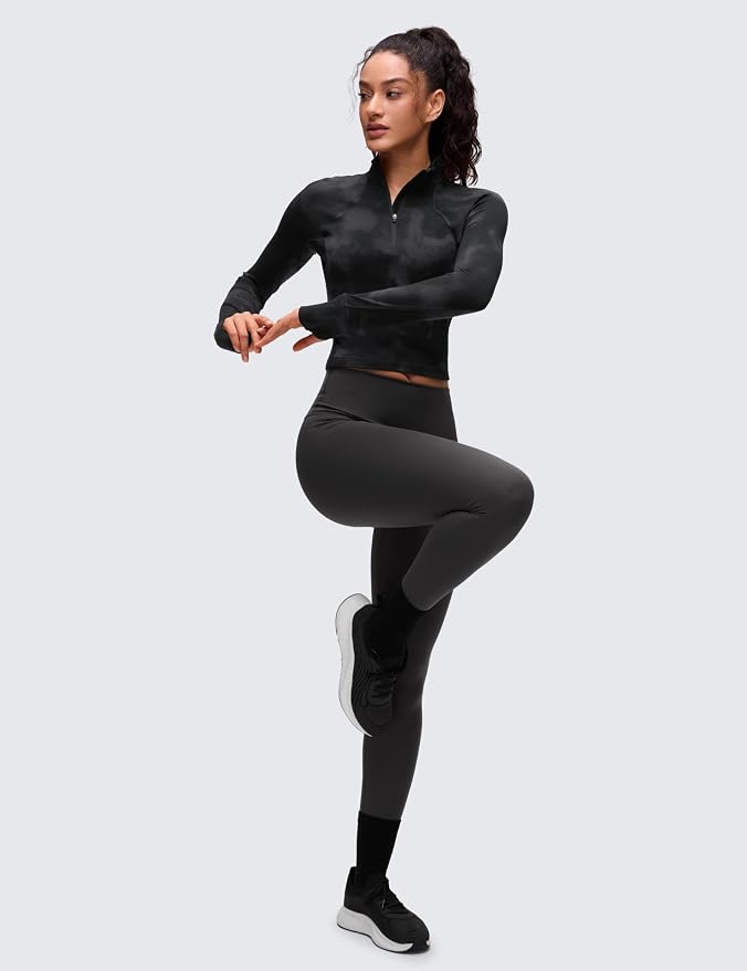 CRZ YOGA Butterluxe Half Zip Long Sleeve Shirts for Women - Workout Athletic Yoga Tops Crop Collared Quarter Zipper T-Shirt