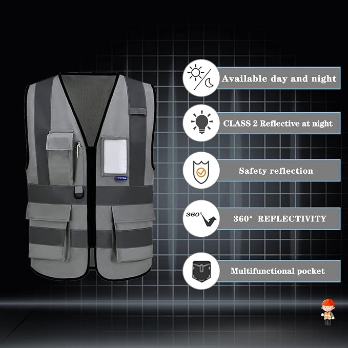 A-SAFETY grey security vest with zipper pockets