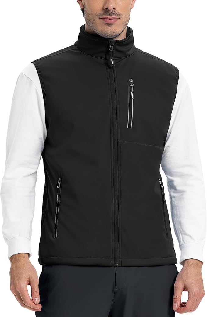 Outdoor Ventures Men's Windproof Softshell Vest Outerwear Lightweight Sleeveless Jacket for Running Golf Hiking Travel