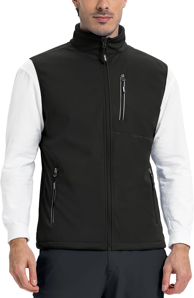 Outdoor Ventures Men's Windproof Softshell Vest Outerwear Lightweight Sleeveless Jacket for Running Golf Hiking Travel