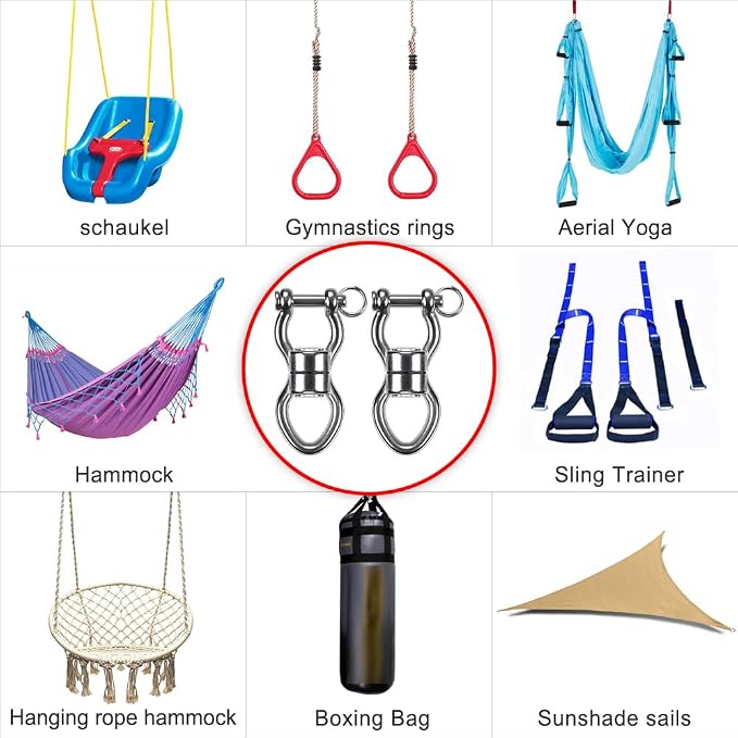SELEWARE Silent Bearing Swing Swivel, 360° Rotational Device Hanging Accessory with Removeable Buckle for Tree Swing, Hammock Chair, Climbing Rope, Yoga, Kids Swing Swivel 1200LB Capacity, 2 Pack