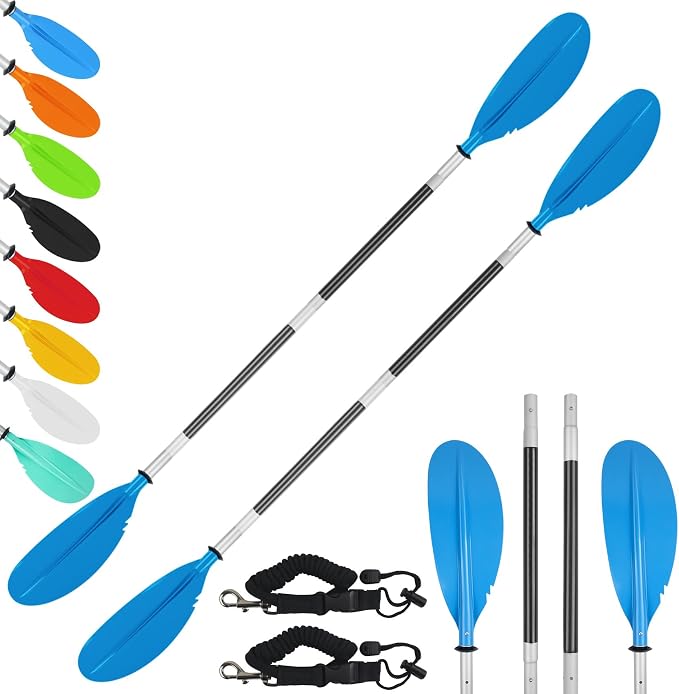Kayak Paddle,88in 4 Pieces Boat Oars Kayak Paddles,Heavy Duty Aluminum Alloy Shaft Float Lightweight Detachable Adjustable Fishing Kayak Paddle for Adults with Paddle Leash(8 Color ，1Pack,2Pack)