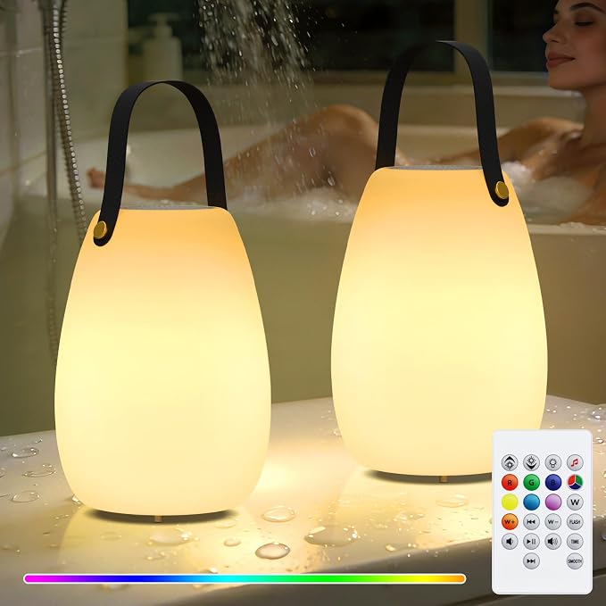 FUYO Shower Lamp with Speaker 16 Colors with Remote, Shower Lights Waterproof, Bluetooth Speakers with Lights Dual Pairing HD Stereo Sound for Indoor Outdoor Bathroom Party Pool Patio (2PCS-Tally)