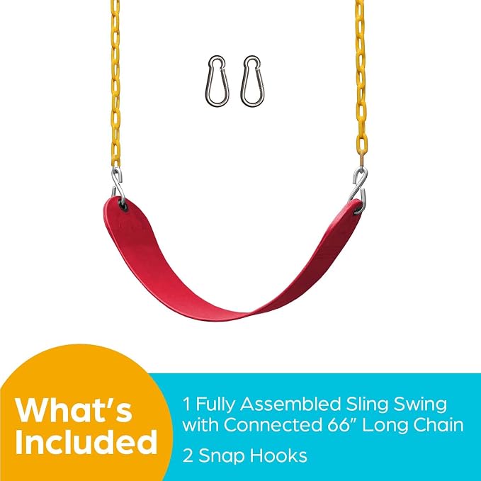 Jungle Gym Kingdom Swing for Outdoor Swing Set - Swing Seat Replacement Kit with Heavy Duty Chains - Backyard Swingset Playground Accessories for Kids - Red, 1 Pack
