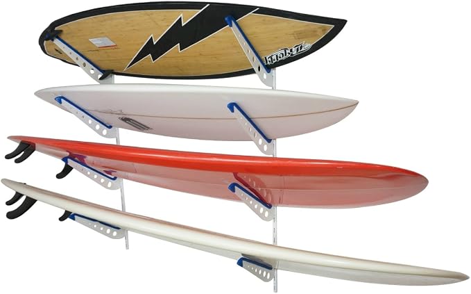 StoreYourBoard Metal Surfboard Storage Rack, 4 Surf Adjustable Home Wall Mount