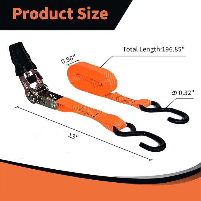 8 Pack Ratchet Strap 1 inch 15 Ft - 880 lbs Load Cap with 1760 lbs Breaking Limit, Heavy Duty Tie Down Straps for Truck, Cargo Trailer, Motorcycle, Rad & More