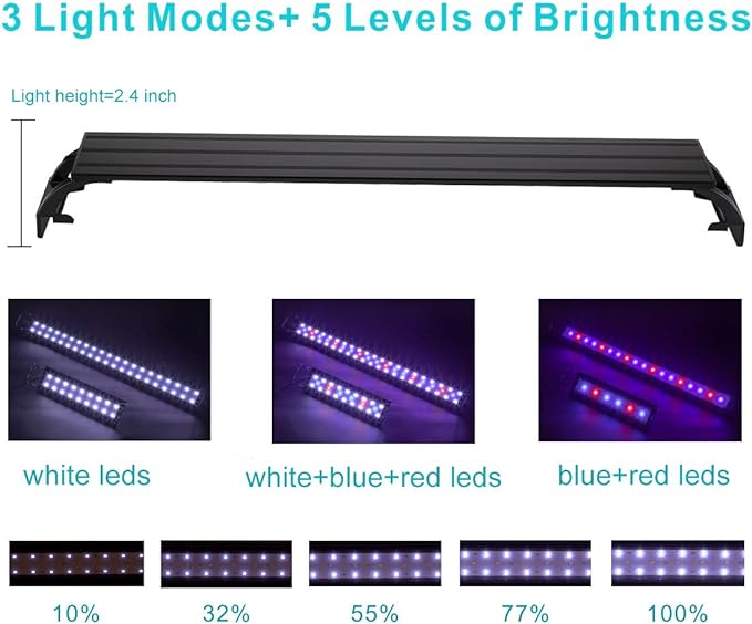 hygger 16W Full Spectrum Aquarium Light with Aluminum Alloy Shell Extendable Brackets, White Blue Red LEDs, External Controller, for Freshwater Fish Tank (24-30 inch)