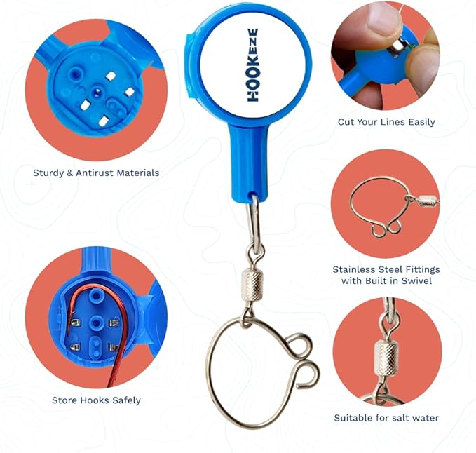 HOOK-EZE Fishing Knot Tying Tool,Treble Hook Covers Keeps Lures Safe, Hook Sharpener, Lure Wraps for Fishing Rod, Fishing Line Cutter Accessories Gifts for Anglers Fishermen