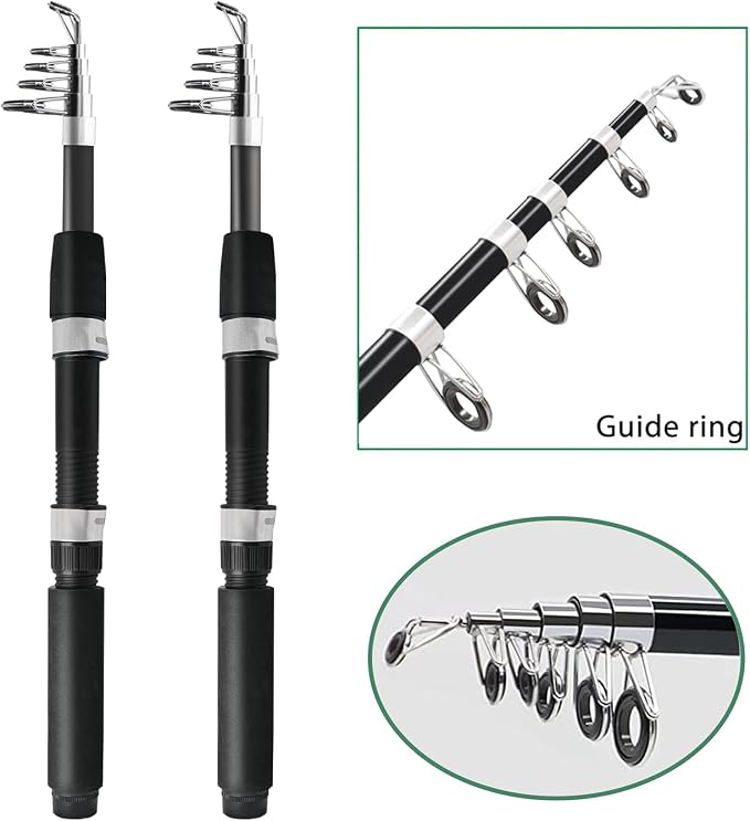 Fishing Pole Combo, 6.9ft 2Pcs Telescopic Rods Set, Collapsible Carbon Fiber Fishing Rods, 2PCS Spinning Reel Set with Carrier Bag Freshwater Fishing Rod and Reel Combos Kits