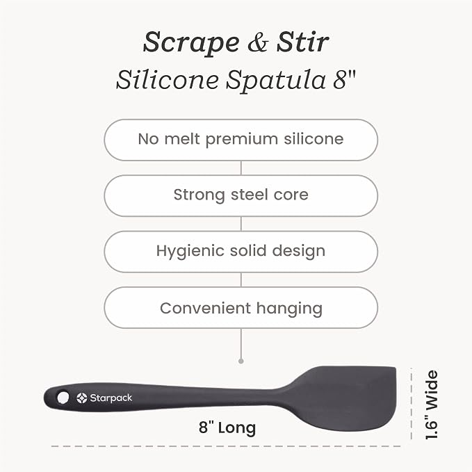 Starpack 'Scrape & Stir' Silicone Spatula (8.5 Inches) - Heat Resistant Spatula Set 600°F - Food Grade Kitchen Spatulas - Nonstick Baking and Cooking Spatula - LFGB Grade Rubber Spatula Set