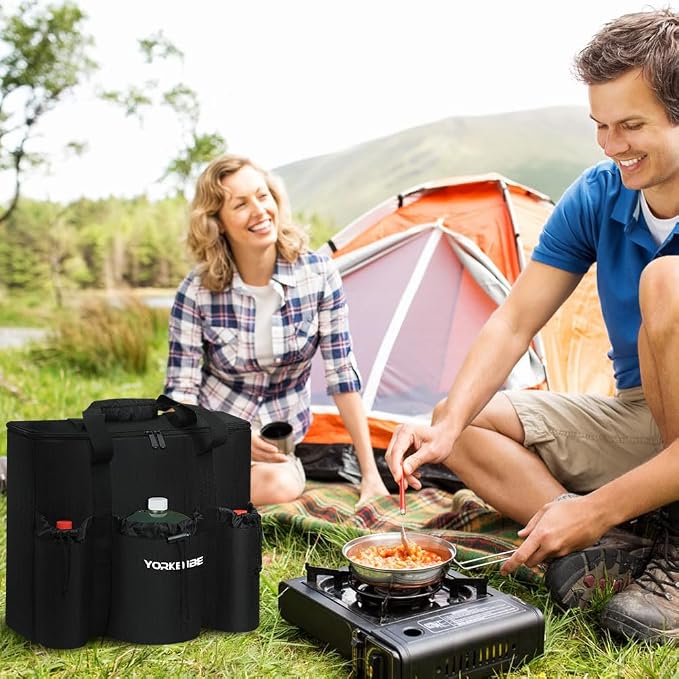 Camp Kitchen Organizer & Camping Stove Carrying Case, Multi-pocket Waterproof Portable Storage for BBQ Outdoor Cooking Essentials