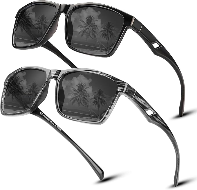 Missfive 2-Pack Mens Snazzy Bifocal Sunglasses with Readers Built-in, Rugged TR90 Lightweight Vented Temples, Dark Outdoor Reading Glasses UV400 Sun Protection for Camping/Travelling, 1.25x