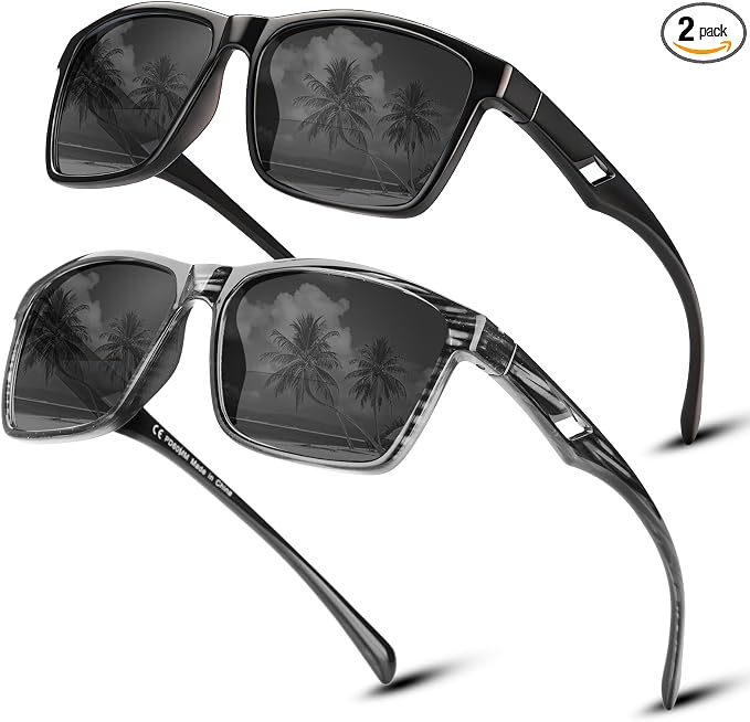 Missfive 2-Pack Mens Snazzy Bifocal Sunglasses with Readers Built-in, Rugged TR90 Lightweight Vented Temples, Dark Outdoor Reading Glasses UV400 Sun Protection for Driving/Travelling, 2.0x