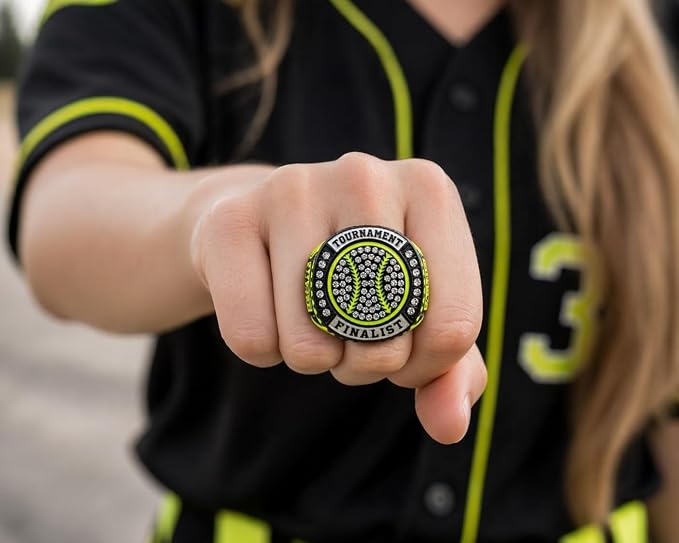 Legacy Rings 1 or 12 Pack Neon Yellow Baseball Softball Championship Trophy Ring Award for Tournament Champion or Finalist