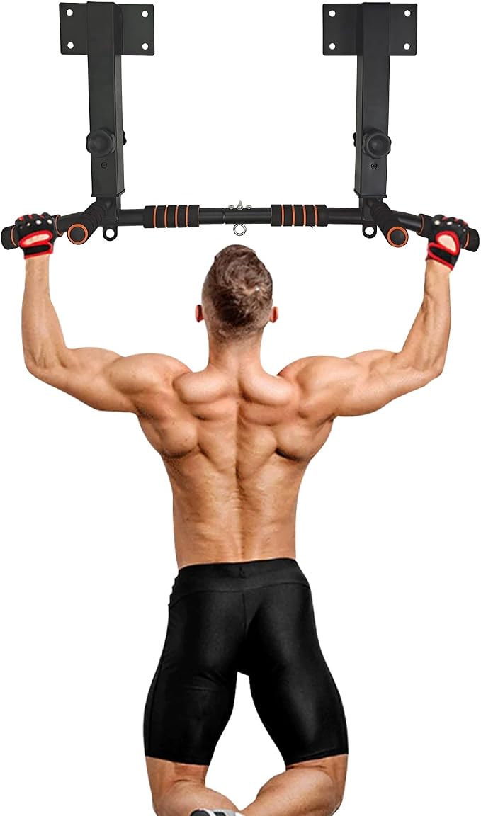 BESTHLS Wall Mounted Pull Up Bar and Dip Station, Heavy Duty Wall Mount Pull-up Chin Up Bar Multifunctional Home Gym Workout Indoor Exercise Equipment Support to 440 Lbs