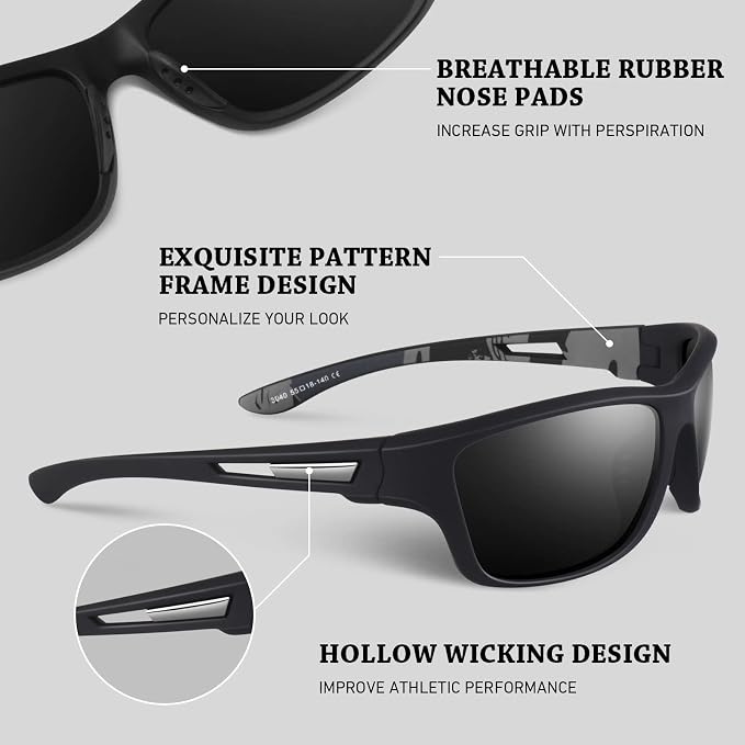 WEAROYO Polarized Sports Sunglasses for Men Women,Fishing Driving Rectangular Goggles UV400 Protection