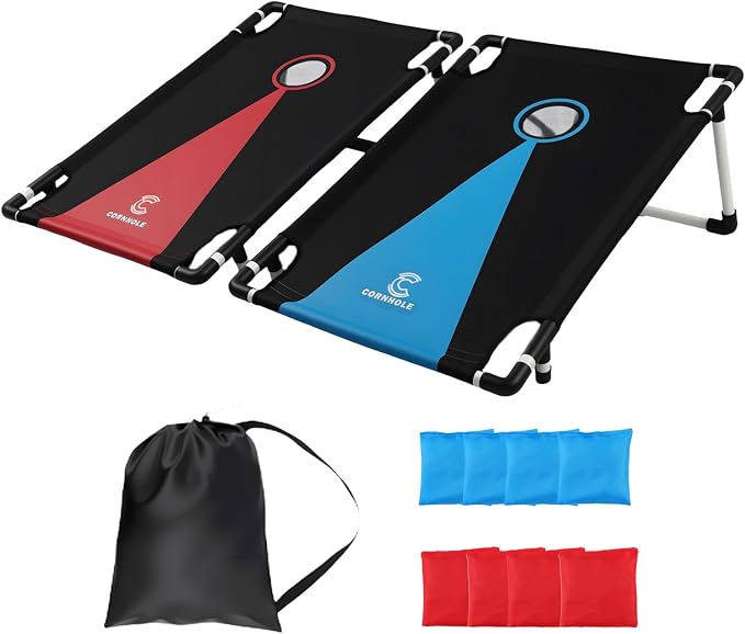 2026 Upgraded Cornhole Board Set for Kids Adults, 3FT x 2FT All Weather Corn Hole Game, Portable Design with Durable 300D Cloth, 8 Bean Bags & Carrying Case, Indoor Outdoor Games Backyard Lawn Game
