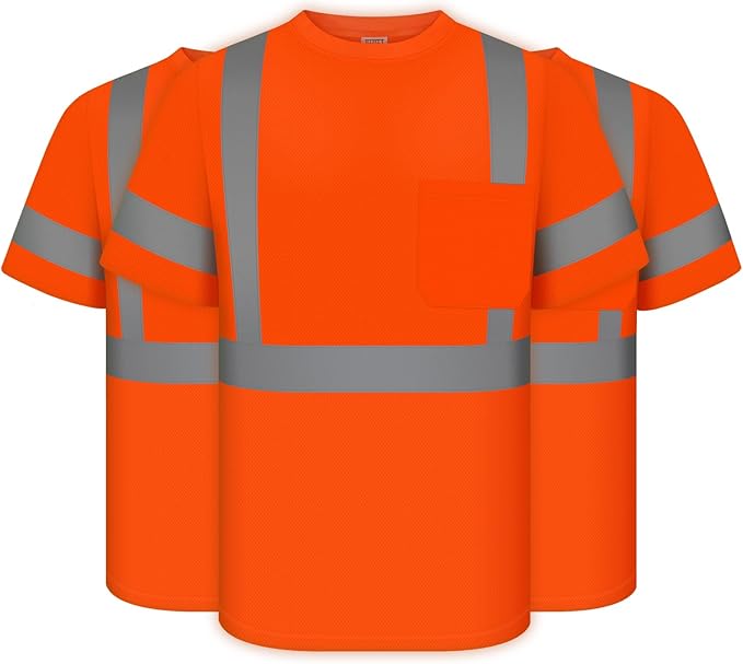 TCCFCCT High Visibility Shirt Class 3 Hi Vis Shirts for Men, Short Sleeve Work Shirts for Men, Safety Shirts for Men Construction, Durable & Breathable, DC-Orange L 3PCS