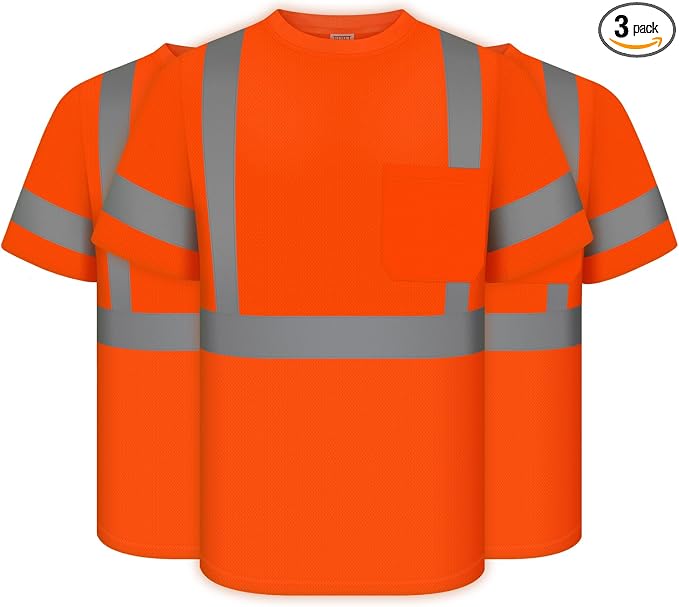 TCCFCCT Construction Shirts Class 2 High Visibility Shirt for Men, Hi Vis Reflective Safety Shirts for Men Women, Short Sleeve Work Shirts for Men, Durable & Breathable, DC-Orange M 3PCS