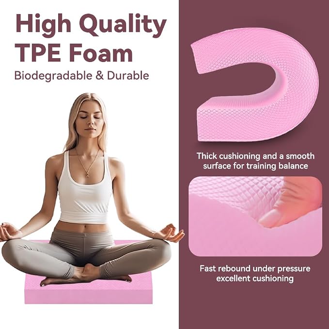 Extra Large Yoga Exercise Balance Pad - Thick Non-Slip Stability Cushion for Pilates and Exercise - High Density Foam Trainer for Core Strength Home Gym - Bonus: 10-Position Resistance Band!