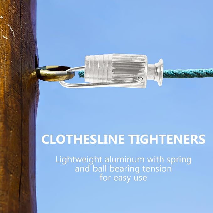 OUNONA Clothesline Tightener 4 Pack Metal Rope Tensioners Lightweight with Spring Ball Bearing Adjustable for Indoor Outdoor Laundry Line Use