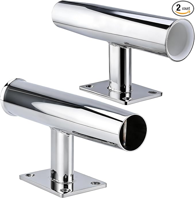 NovelBee 2pcs Tournament Style Stainless Steel Rod Holders for Boat,90 Degree Fishing Rod Holder with The Flat Mount Pad,Wall Mounted Transom Mounted